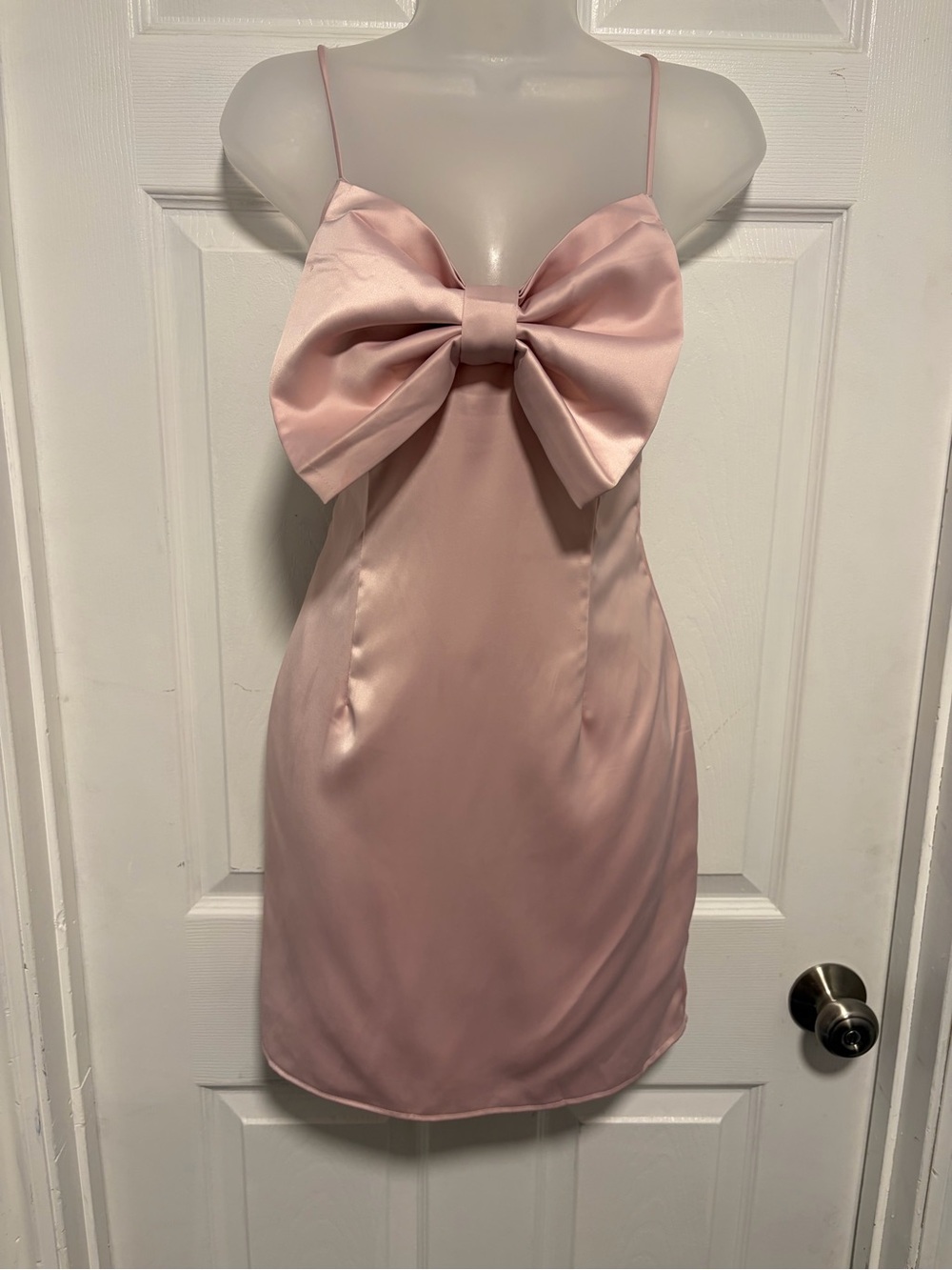 Forever 21 Blush Pink Satin Mini Dress with Front Bow Detail